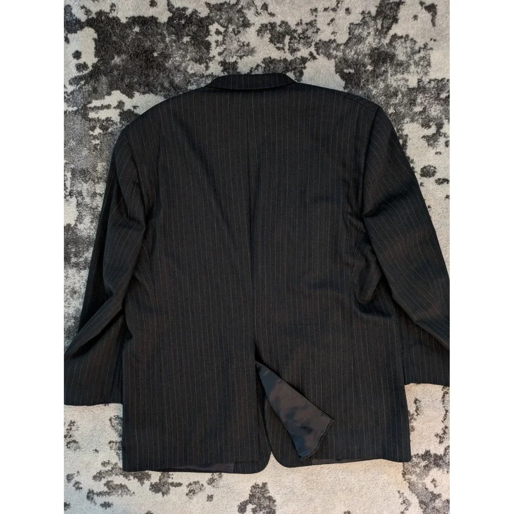 Burberry‎ London Mens Wool Blazer 48L Dark Gray Stripe Two-Button Suit Jacket
